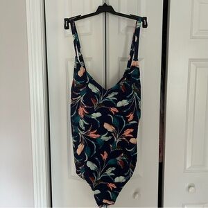 NWT Mynah Lush Leaves Tummy Panel Tie Bathing Suit Swimsuit One Piece Womens 22W